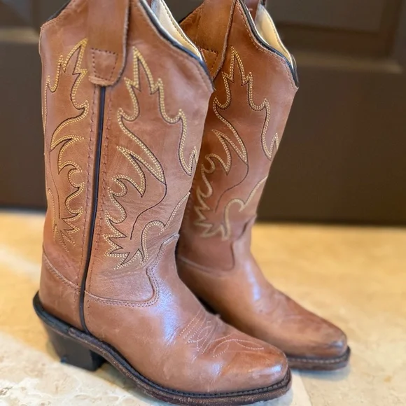 Girls Old West Brown Leather Boots (Size 10) - Picture 4 of 7